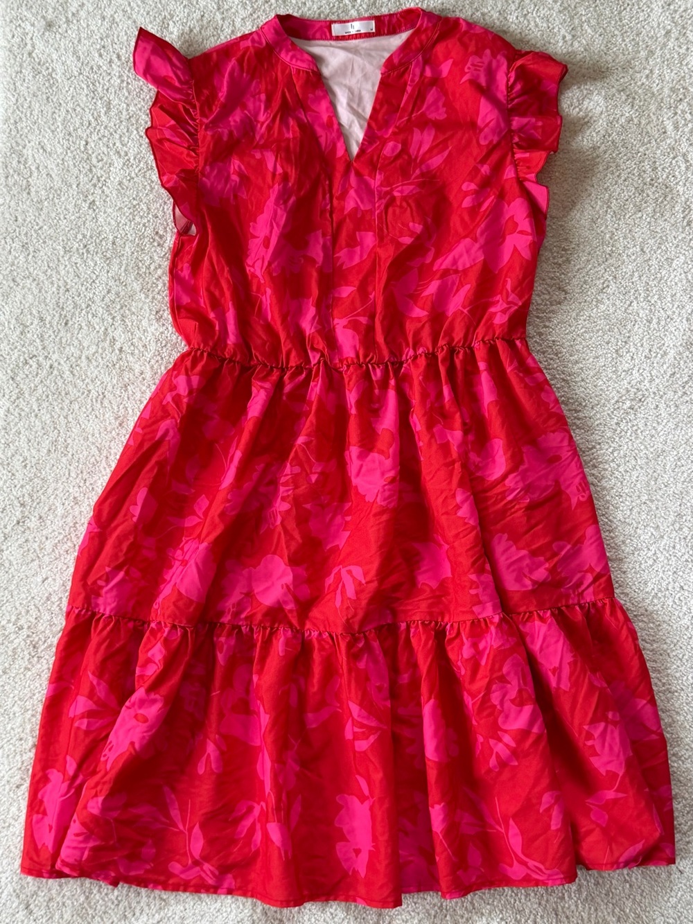 ht A-Line V-Neck Flutter Sleeve Midi Dress Medium Pink Floral Pockets NEW